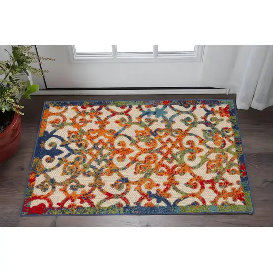 Ivory And Blue Indoor Outdoor Area Rug Photo 2