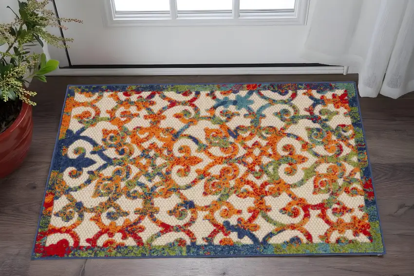 Ivory And Blue Indoor Outdoor Area Rug Photo 2