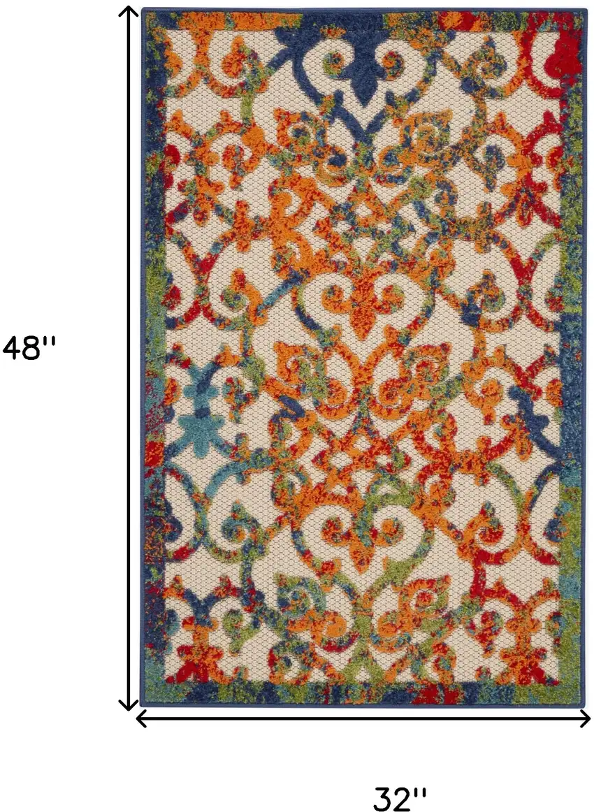 Ivory And Blue Floral Indoor Outdoor Area Rug Photo 9