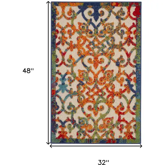 Ivory And Blue Floral Indoor Outdoor Area Rug Photo 9
