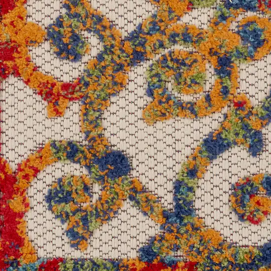 Ivory And Blue Floral Indoor Outdoor Area Rug Photo 3