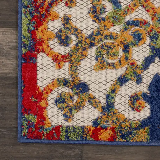 Ivory And Blue Floral Indoor Outdoor Area Rug Photo 2