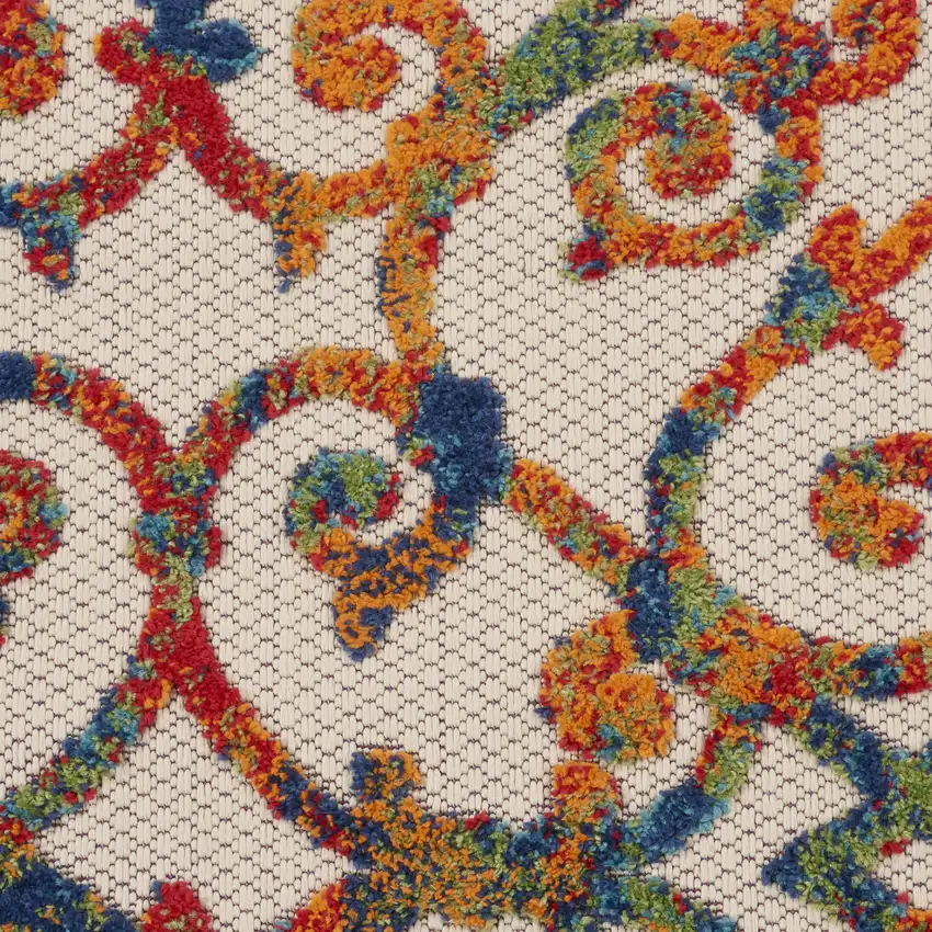 Ivory And Blue Round Floral Indoor Outdoor Area Rug Photo 2