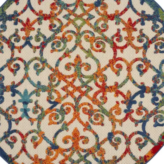 4' Ivory And Blue Round Indoor Outdoor Area Rug Photo 8