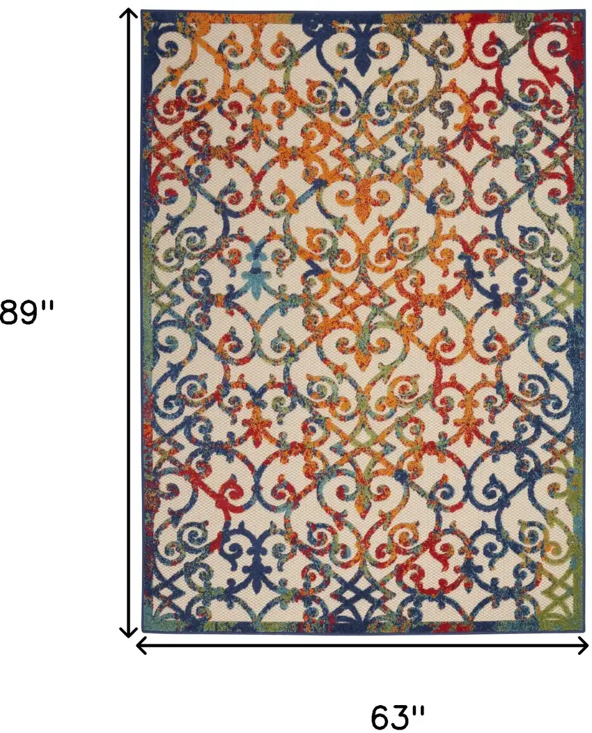 Ivory And Blue Floral Indoor Outdoor Area Rug Photo 9