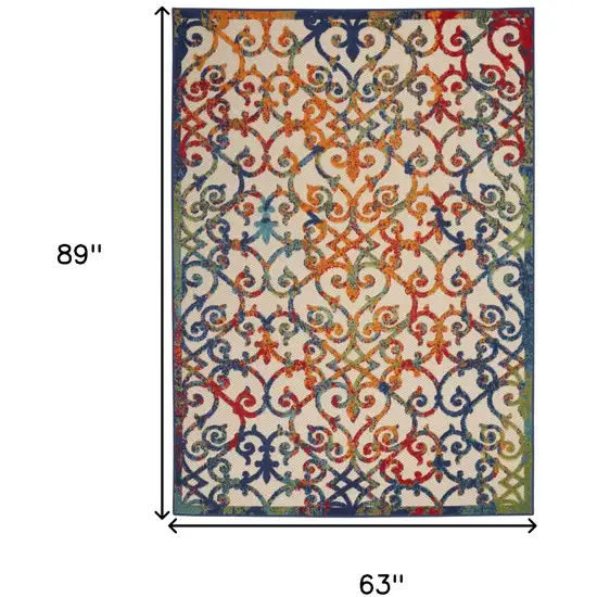 Ivory And Blue Floral Indoor Outdoor Area Rug Photo 9