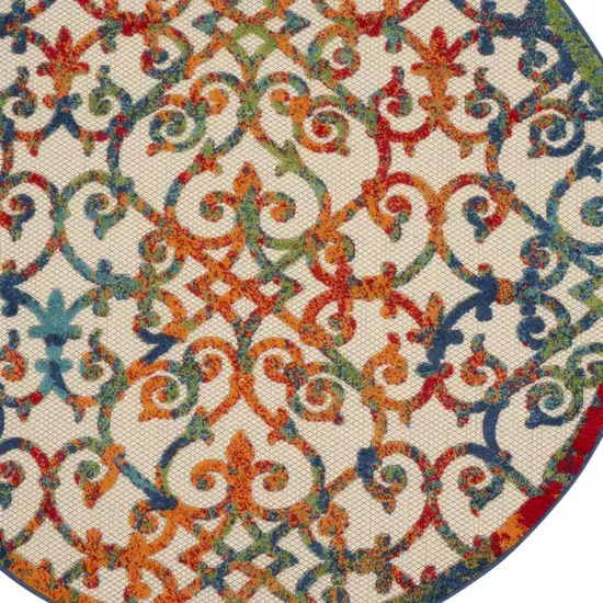 5' Ivory And Blue Round Indoor Outdoor Area Rug Photo 8
