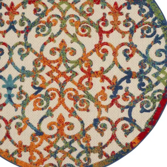 5' Ivory And Blue Round Indoor Outdoor Area Rug Photo 4