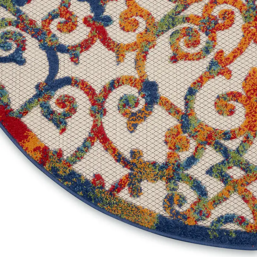 5' Ivory And Blue Round Indoor Outdoor Area Rug Photo 9