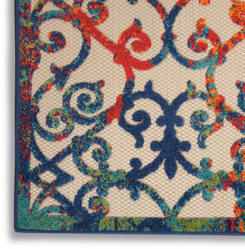 Ivory And Blue Floral Indoor Outdoor Area Rug Photo 2