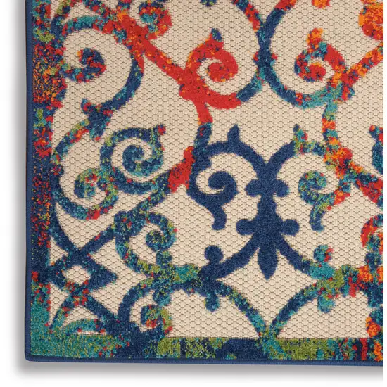 Ivory And Blue Floral Indoor Outdoor Area Rug Photo 2