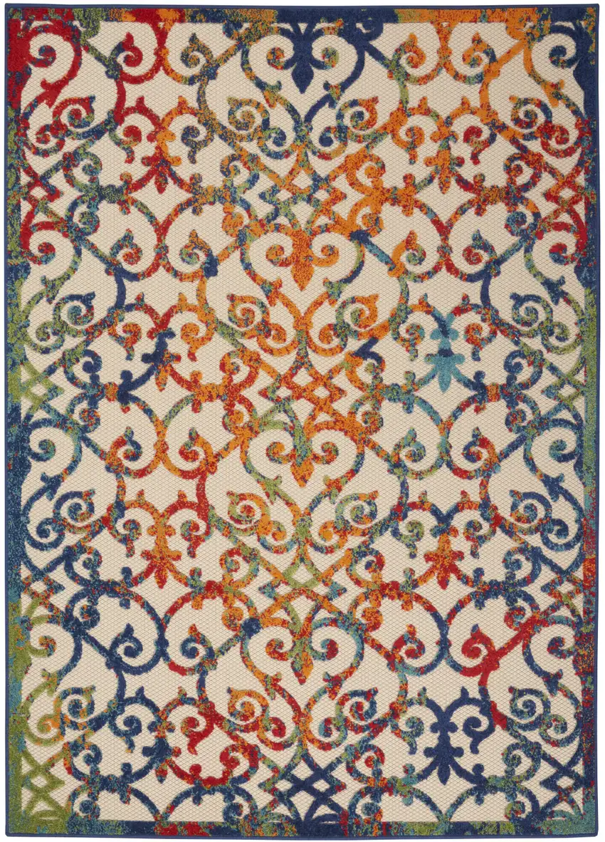 Ivory And Blue Floral Indoor Outdoor Area Rug Photo 5