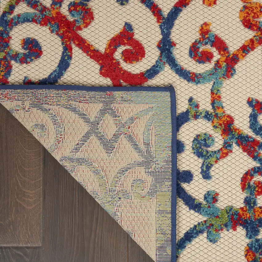 Ivory And Blue Floral Indoor Outdoor Area Rug Photo 6