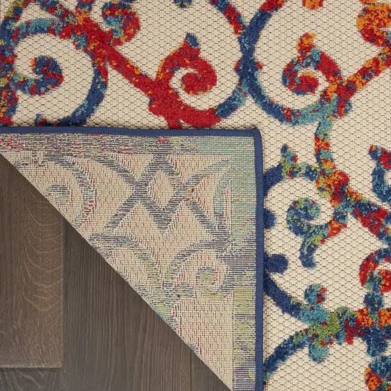 Ivory And Blue Floral Indoor Outdoor Area Rug Photo 6