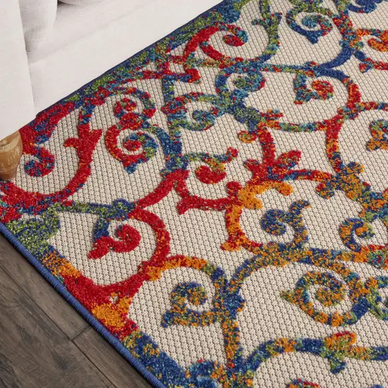Ivory And Blue Floral Indoor Outdoor Area Rug Photo 3