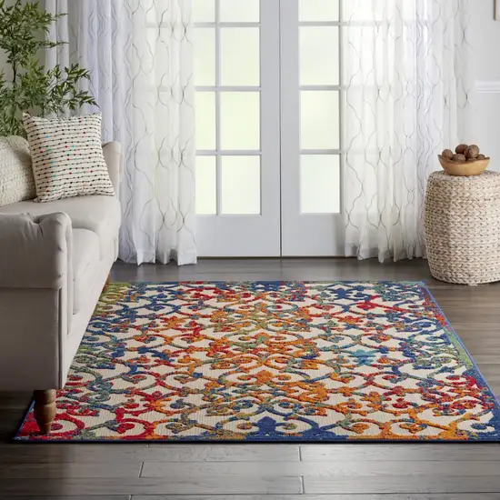 Ivory And Blue Floral Indoor Outdoor Area Rug Photo 2