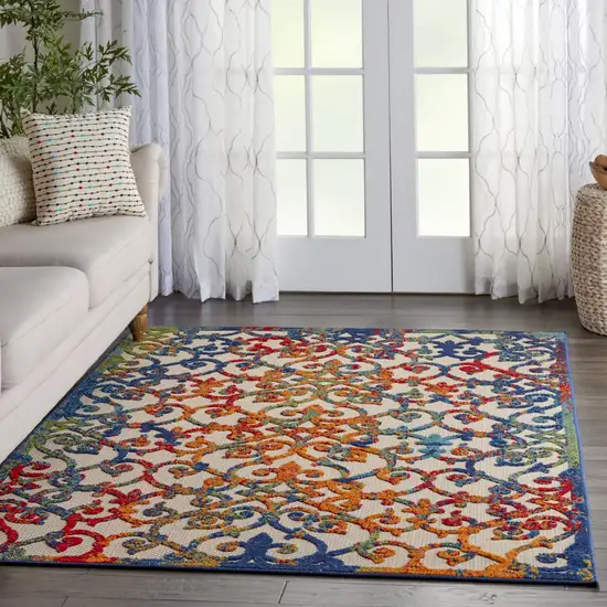 Ivory And Blue Floral Indoor Outdoor Area Rug Photo 9