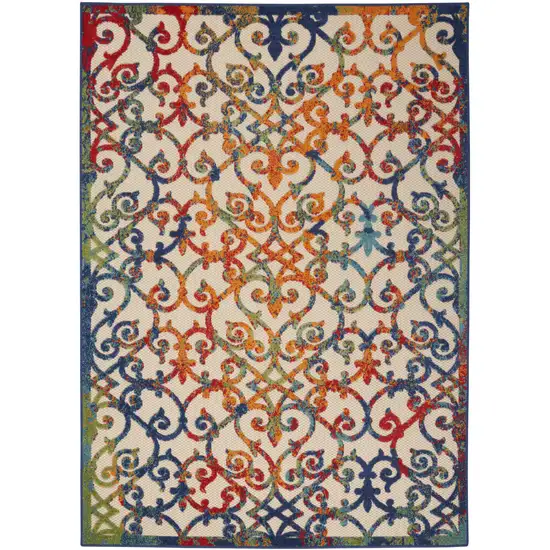 Ivory And Blue Floral Indoor Outdoor Area Rug Photo 5