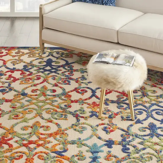 Ivory And Blue Floral Indoor Outdoor Area Rug Photo 7