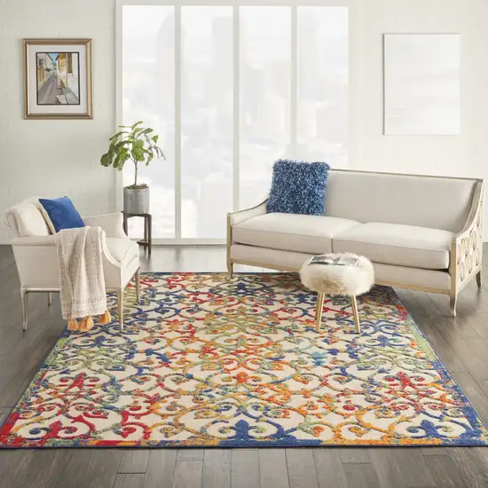 Ivory And Blue Floral Indoor Outdoor Area Rug Photo 8