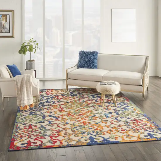 Ivory And Blue Floral Indoor Outdoor Area Rug Photo 9