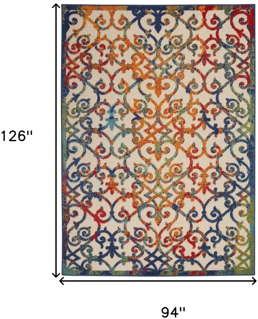 Ivory And Blue Floral Indoor Outdoor Area Rug Photo 9