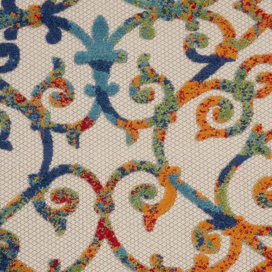 Ivory And Blue Round Floral Indoor Outdoor Area Rug Photo 4