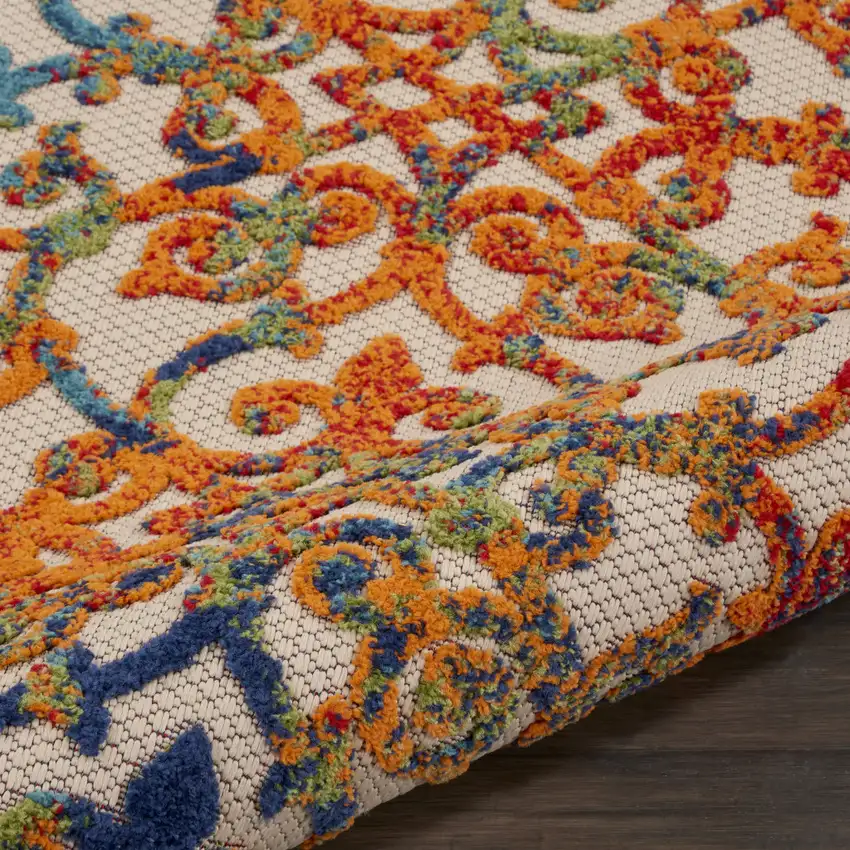 Ivory And Blue Floral Indoor Outdoor Area Rug Photo 4