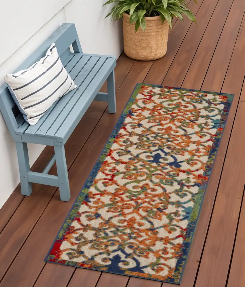 6' Ivory And Blue Indoor Outdoor Area Rug Photo 2