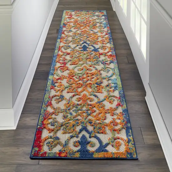 Ivory And Blue Floral Indoor Outdoor Area Rug Photo 2