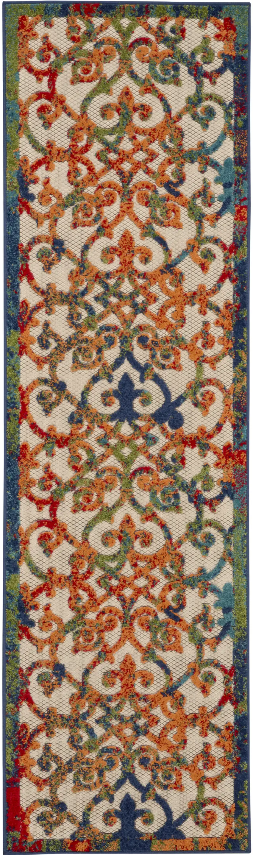 Ivory And Blue Floral Indoor Outdoor Area Rug Photo 1