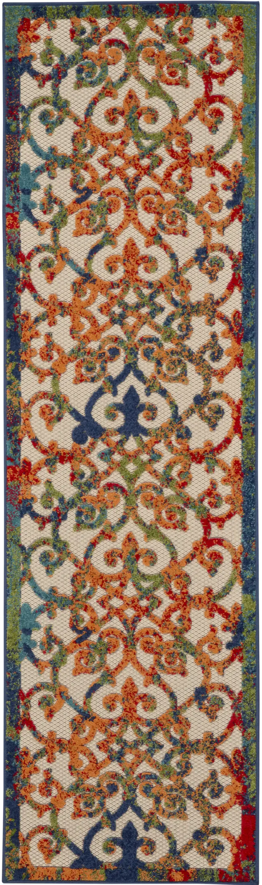 Ivory And Blue Floral Indoor Outdoor Area Rug Photo 6