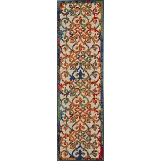 Ivory And Blue Floral Indoor Outdoor Area Rug Photo 6