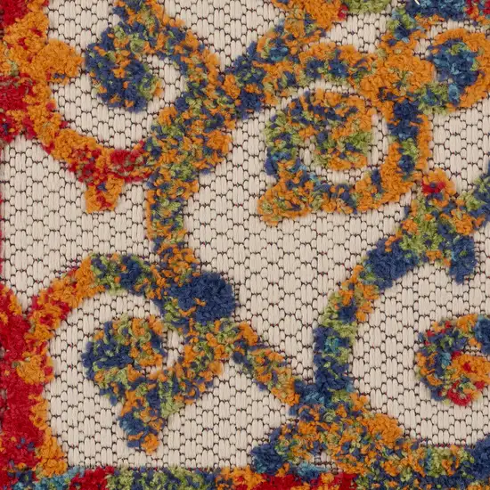 Ivory And Blue Floral Indoor Outdoor Area Rug Photo 3