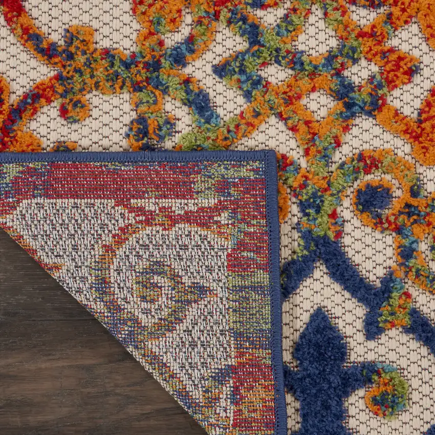 Ivory And Blue Floral Indoor Outdoor Area Rug Photo 7