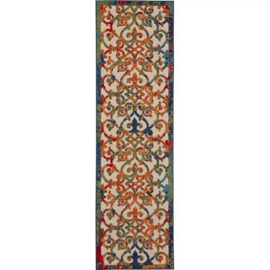 8' Ivory And Blue Indoor Outdoor Area Rug Photo 6