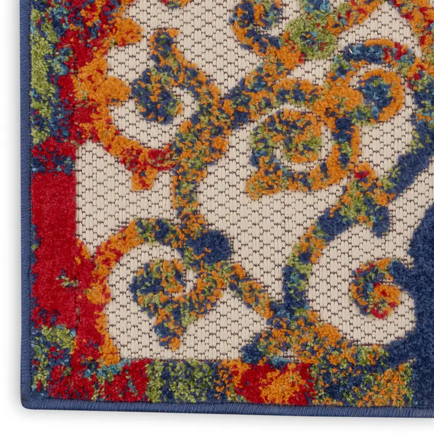 8' Ivory And Blue Indoor Outdoor Area Rug Photo 8