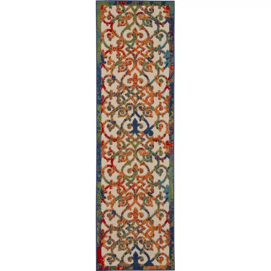 12' Ivory And Blue Indoor Outdoor Runner Rug Photo 3