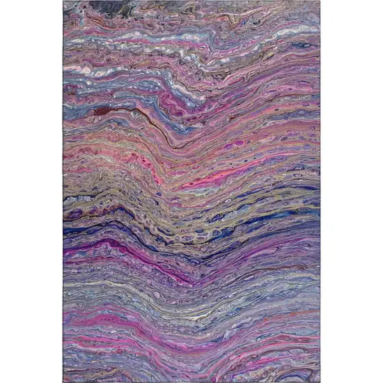 Raspberry And Purple Abstract Washable Indoor Outdoor Area Rug Photo 2