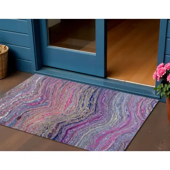 Raspberry And Purple Abstract Washable Indoor Outdoor Area Rug Photo 1