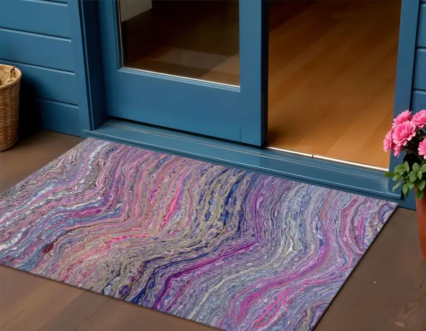 Raspberry And Purple Abstract Washable Indoor Outdoor Area Rug Photo 1