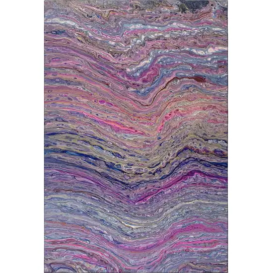 Raspberry And Purple Abstract Washable Indoor Outdoor Area Rug Photo 5