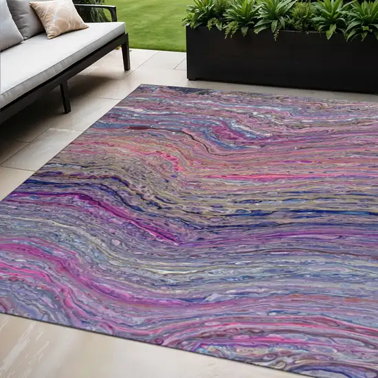 Raspberry And Purple Abstract Washable Indoor Outdoor Area Rug Photo 1