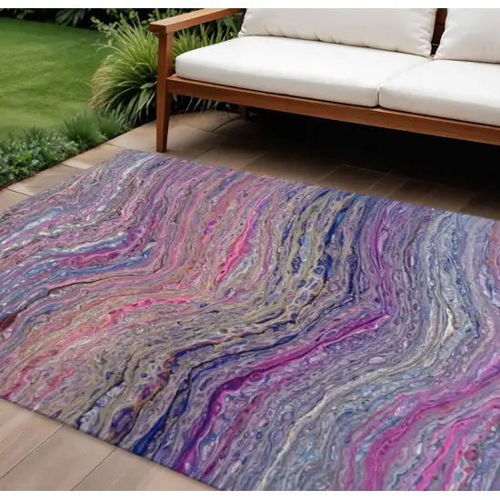 Raspberry And Purple Abstract Washable Indoor Outdoor Area Rug Photo 1