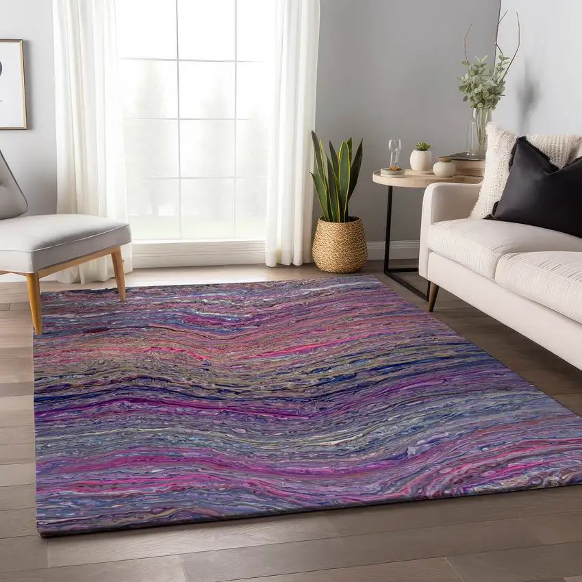 Raspberry And Purple Abstract Washable Indoor Outdoor Area Rug Photo 6