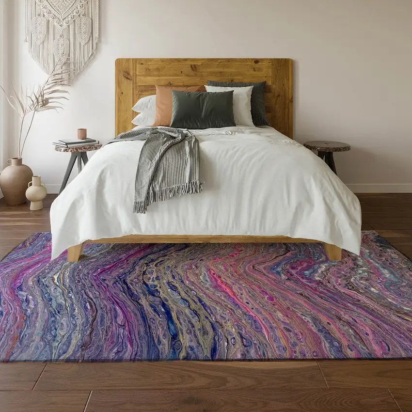 Raspberry And Purple Abstract Washable Indoor Outdoor Area Rug Photo 7