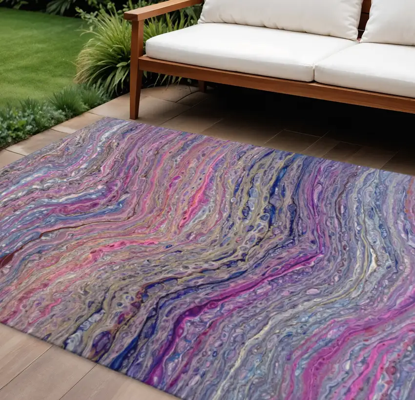 Raspberry And Purple Abstract Washable Indoor Outdoor Area Rug Photo 1