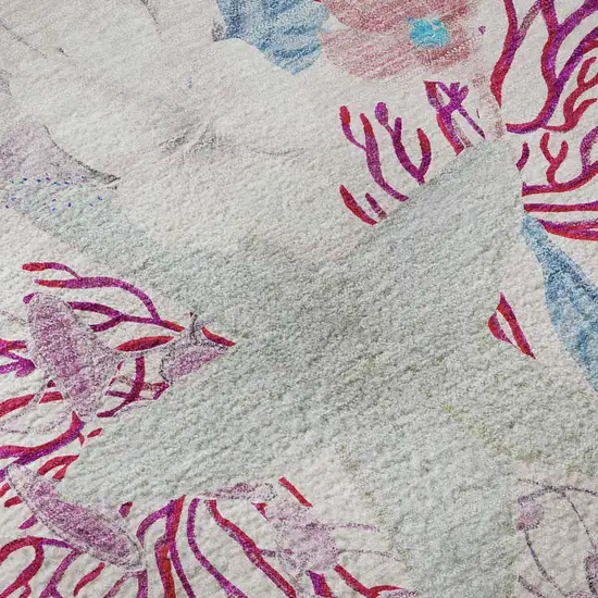 Raspberry Ivory And Blue Geometric Washable Area Rug With UV Protection Photo 9