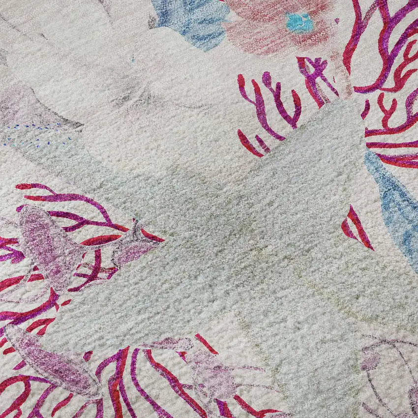 Raspberry Ivory And Blue Geometric Washable Area Rug With UV Protection Photo 9