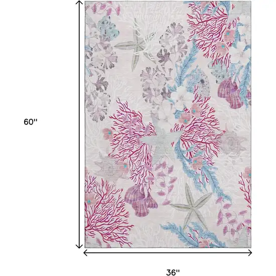 Raspberry Ivory And Blue Geometric Washable Area Rug With UV Protection Photo 2